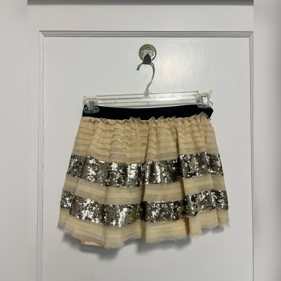 Free People Gold Sequin Tiered Mini Circle Skirt Size S - Picture 2 of 6